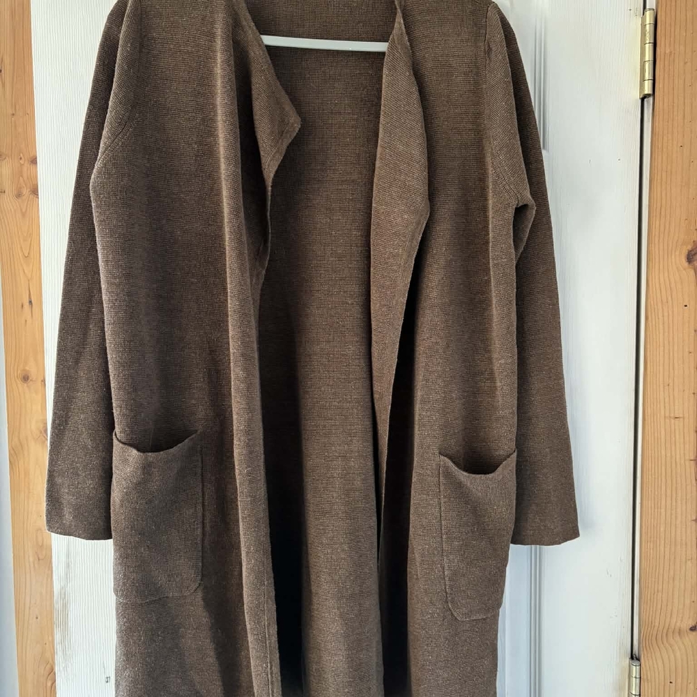 J. CREW JULIETTE COLLARLESS SWEATER-BLAZER IN LINEN BLEND OPEN FRONT CARDIGAN M